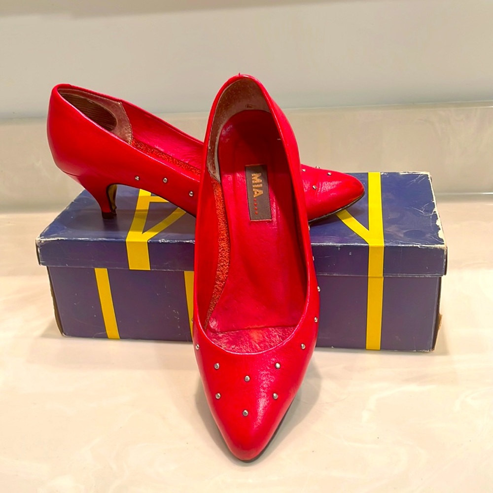 MIA-Red -Pumps- Silver Studs-2Inch Heel. Size 7